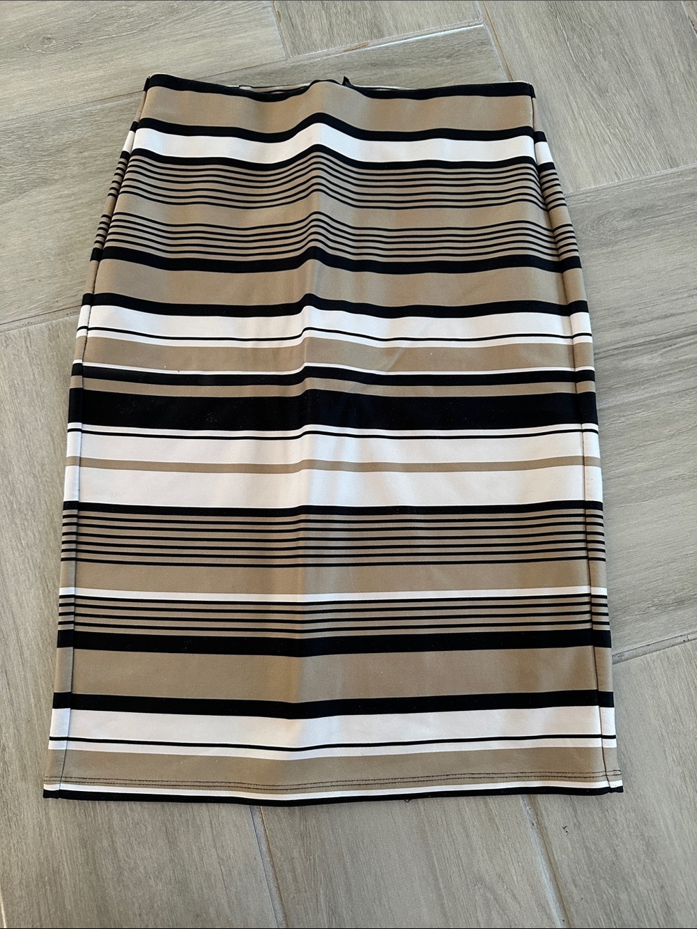 Striped Beige, Black & White Pencil Skirt